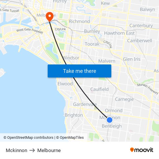 Mckinnon to Melbourne map