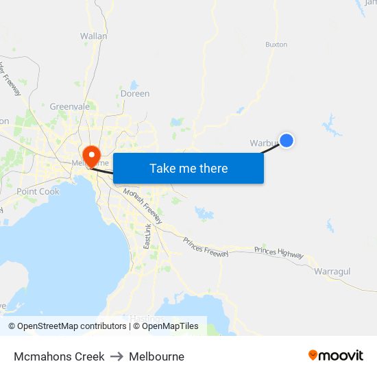 Mcmahons Creek to Melbourne map