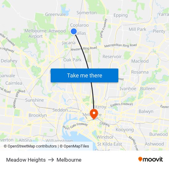 Meadow Heights to Melbourne map