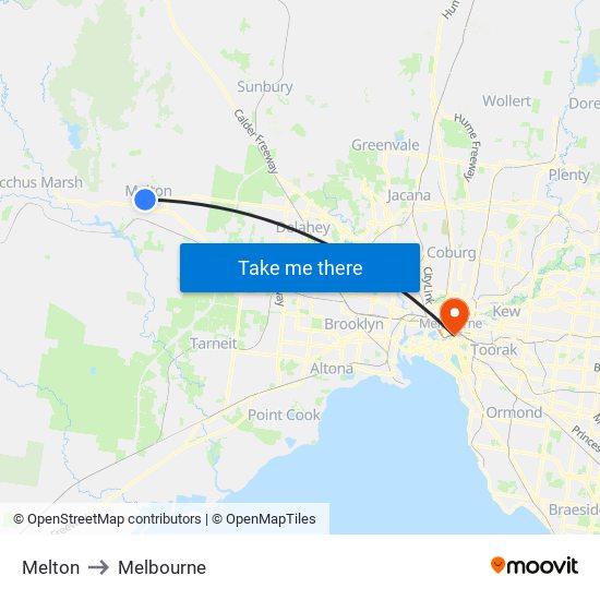 Melton to Melbourne map