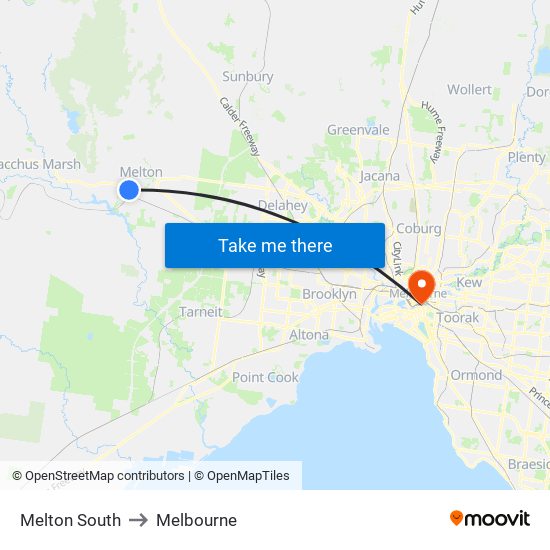 Melton South to Melbourne map