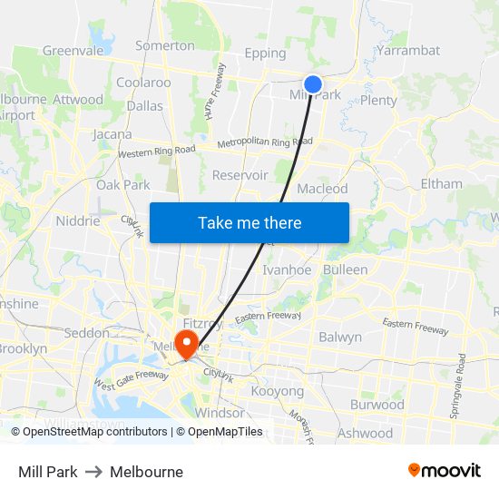 Mill Park to Melbourne map