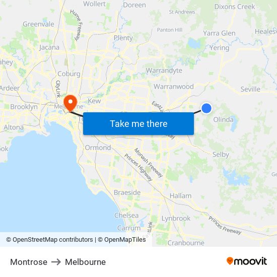 Montrose to Melbourne map