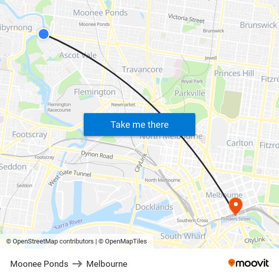 Moonee Ponds to Melbourne map