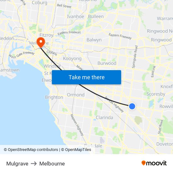 Mulgrave to Melbourne map