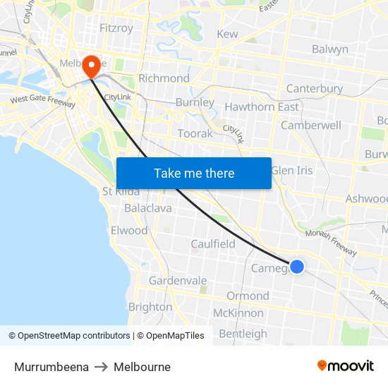 Murrumbeena to Melbourne map