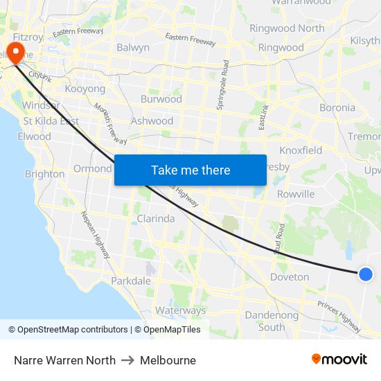 Narre Warren North to Melbourne map