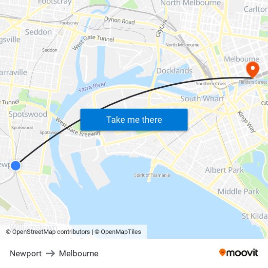 Newport to Melbourne map