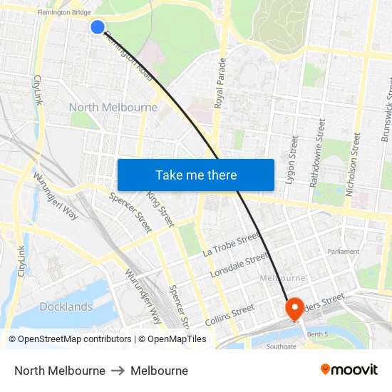 North Melbourne to Melbourne map