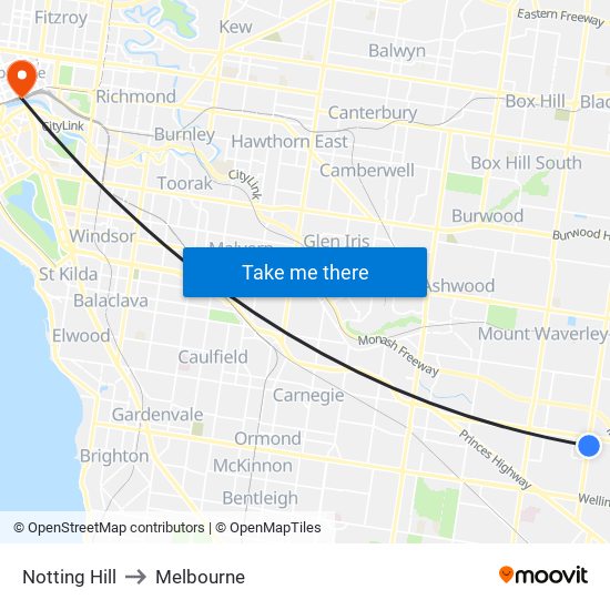 Notting Hill to Melbourne map