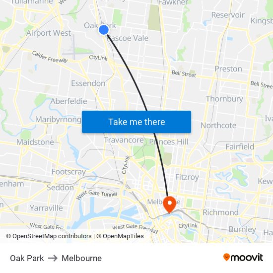 Oak Park to Melbourne map