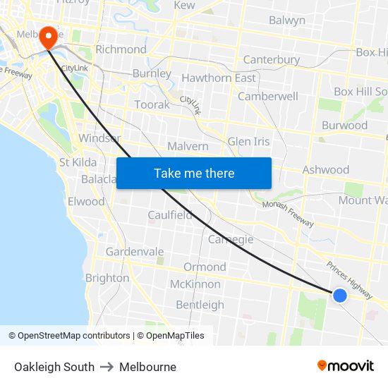 Oakleigh South to Melbourne map