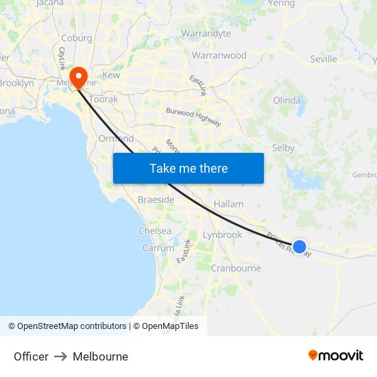 Officer to Melbourne map