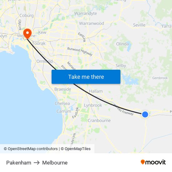 Pakenham to Melbourne map