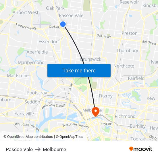 Pascoe Vale to Melbourne map