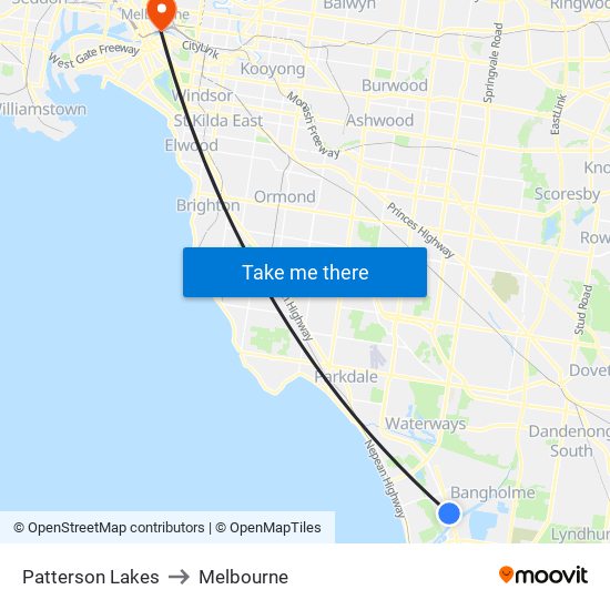 Patterson Lakes to Melbourne map