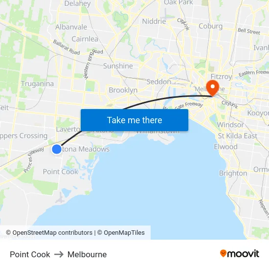 Point Cook to Melbourne map