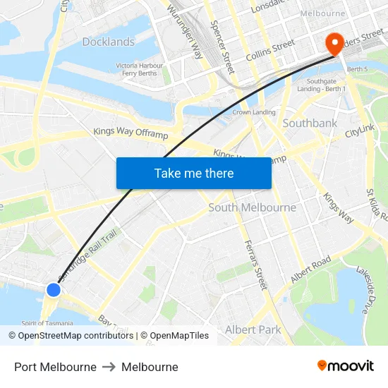 Port Melbourne to Melbourne map