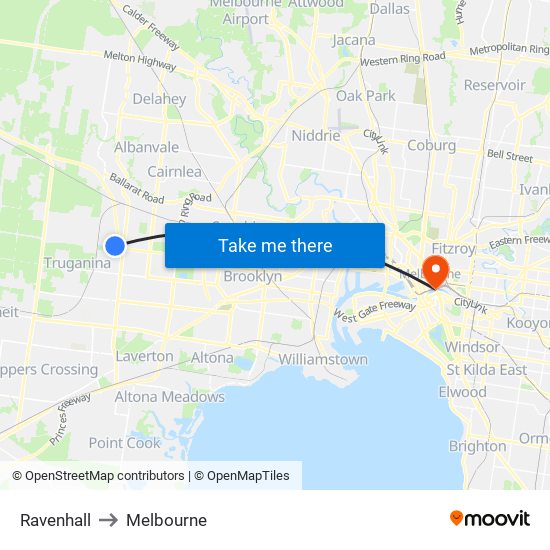 Ravenhall to Melbourne map