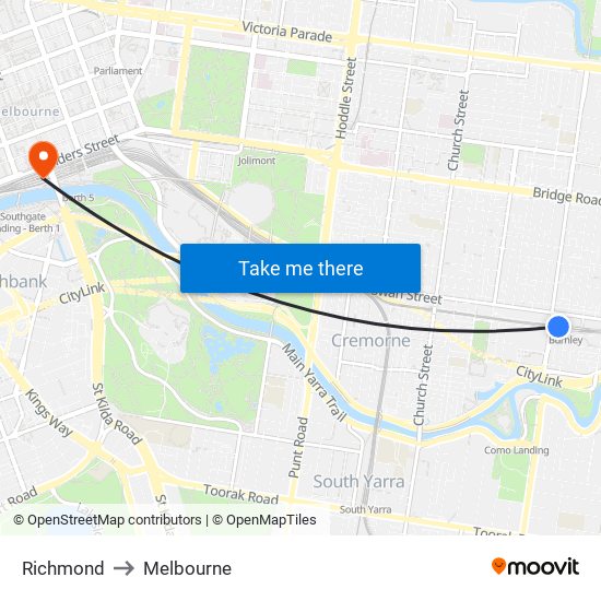 Richmond to Melbourne map