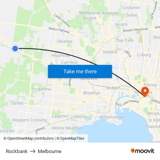 Rockbank to Melbourne map