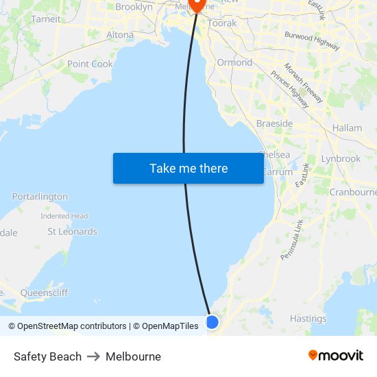 Safety Beach to Melbourne map