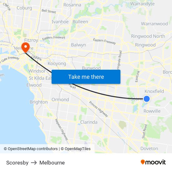 Scoresby to Melbourne map