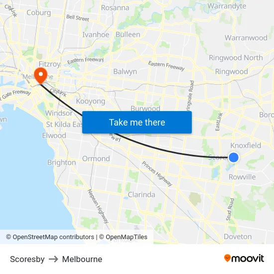 Scoresby to Melbourne map