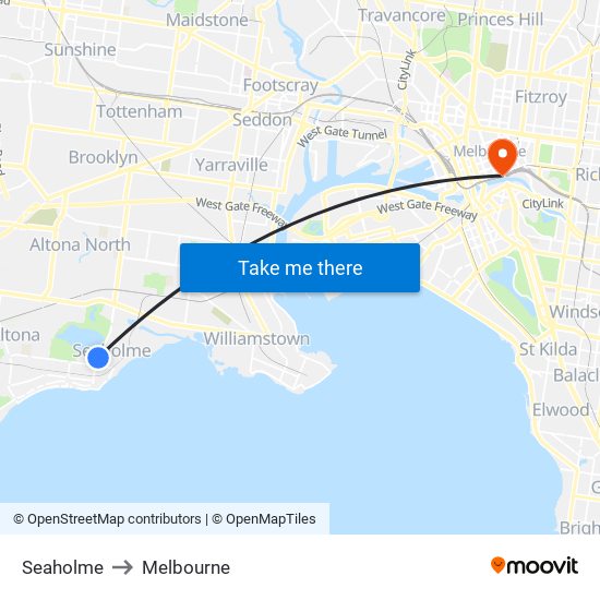 Seaholme to Melbourne map