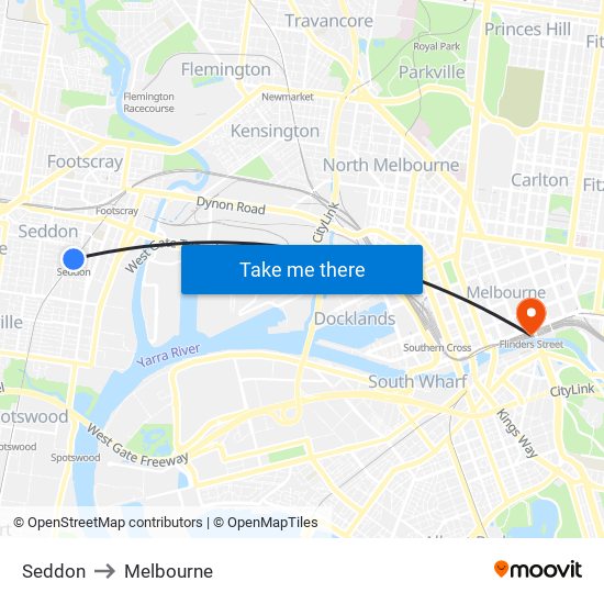 Seddon to Melbourne map