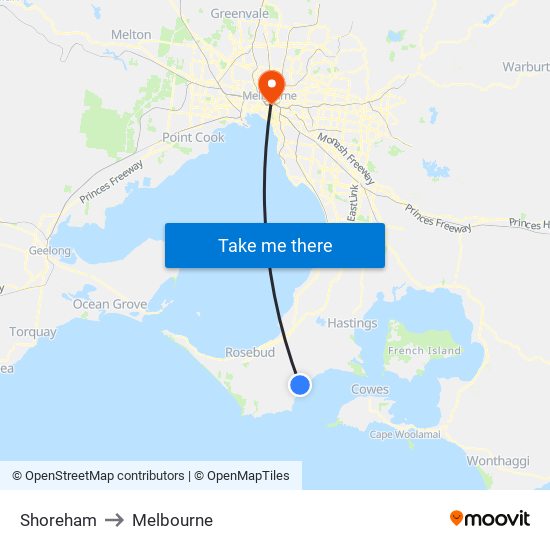 Shoreham to Melbourne map
