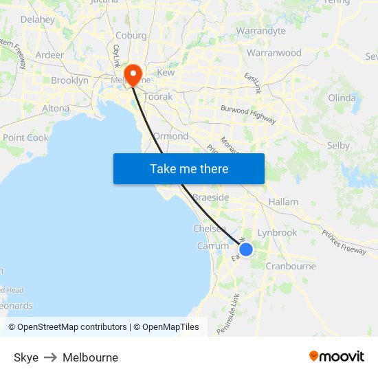 Skye to Melbourne map