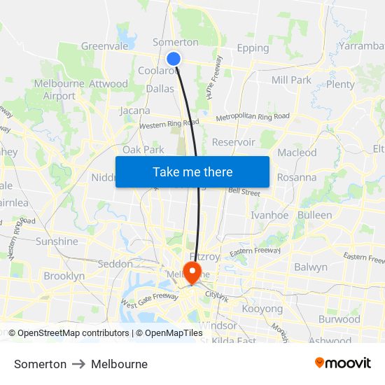 Somerton to Melbourne map