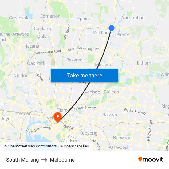 South Morang to Melbourne map