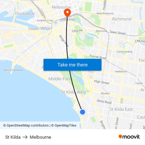 St Kilda to Melbourne map