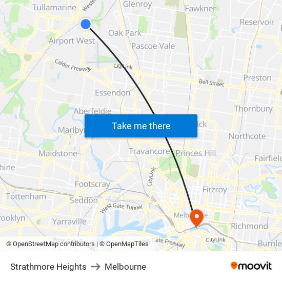 Strathmore Heights to Melbourne map