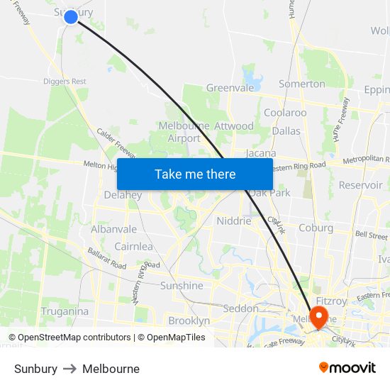 Sunbury to Melbourne map