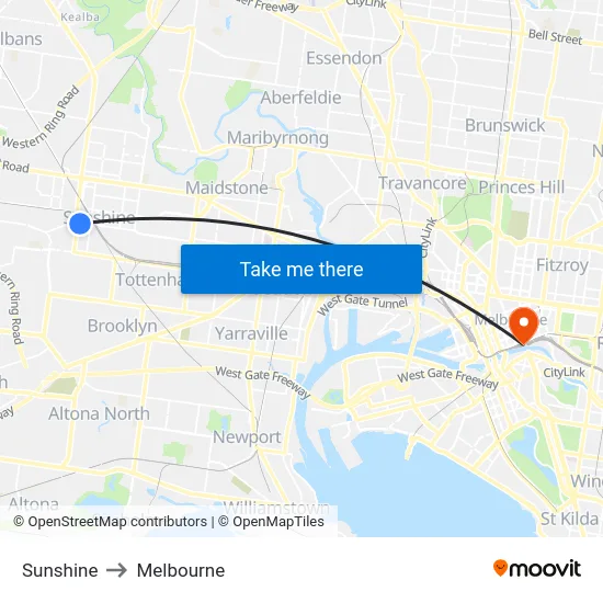Sunshine to Melbourne map