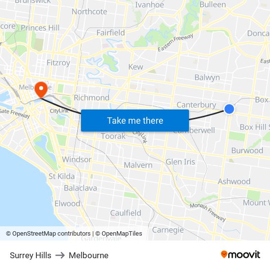 Surrey Hills to Melbourne map