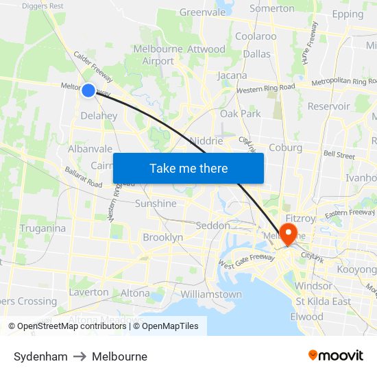 Sydenham to Melbourne map
