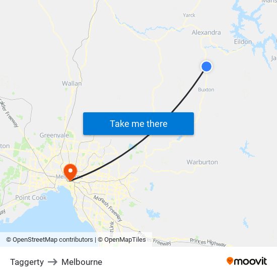 Taggerty to Melbourne map