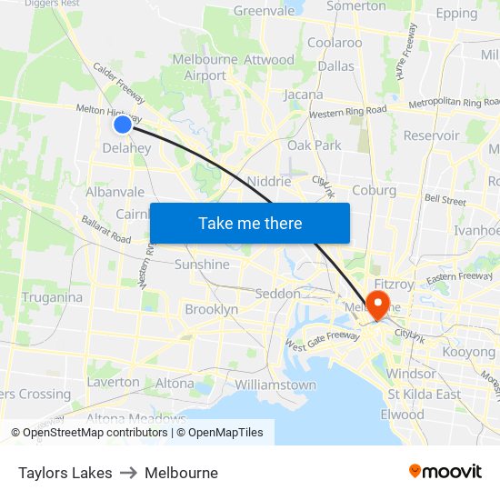 Taylors Lakes to Melbourne map