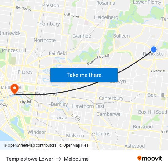 Templestowe Lower to Melbourne map