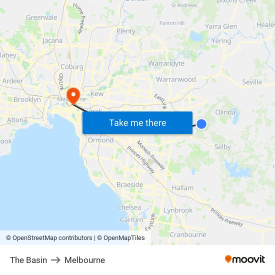 The Basin to Melbourne map