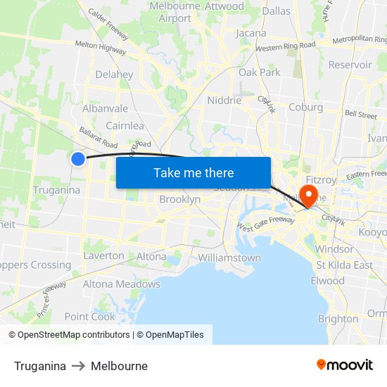 Truganina to Melbourne map