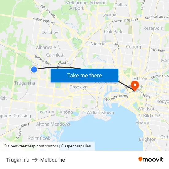 Truganina to Melbourne map