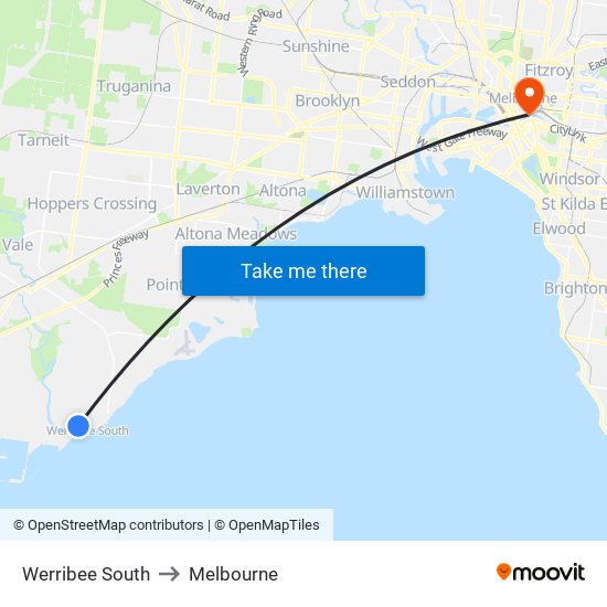 Werribee South to Melbourne map