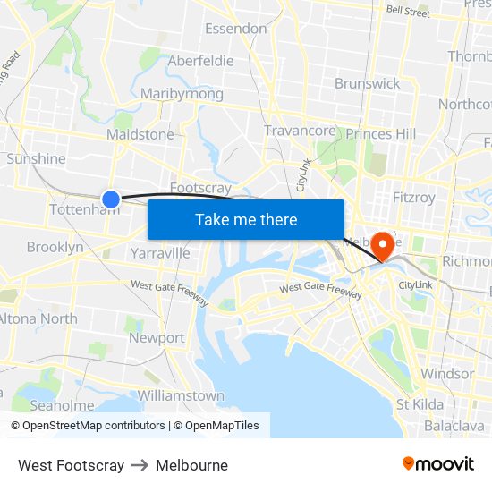 West Footscray to Melbourne map