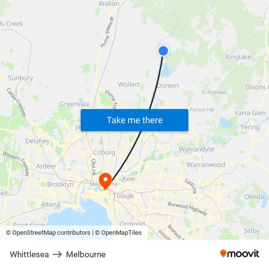 Whittlesea to Melbourne map