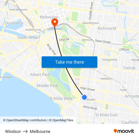 Windsor to Melbourne map